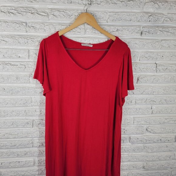 Green Envelope Womens Dress 2X Plus Mini Pullover Flutter Sleeve Red RED65E - Picture 4 of 12